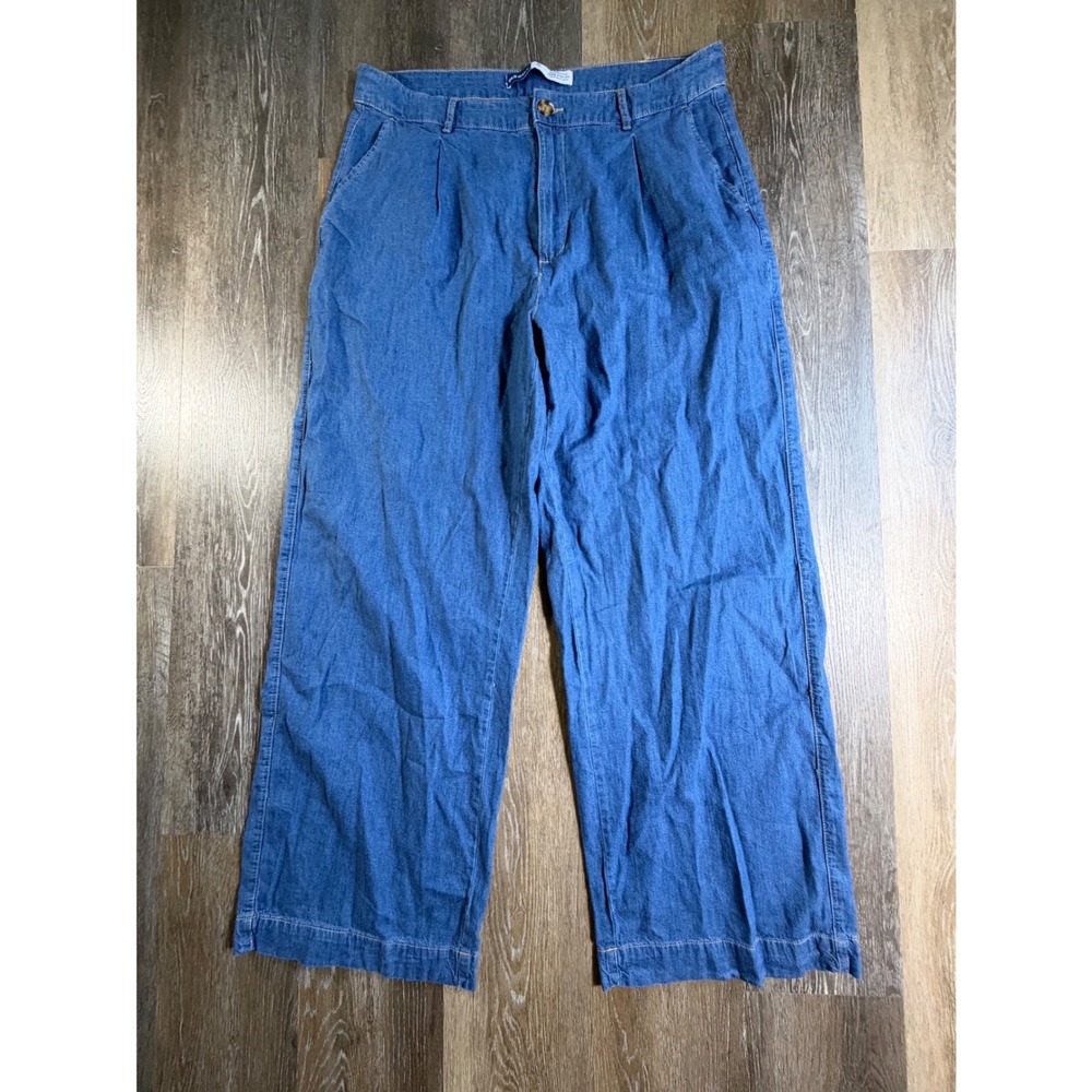 Old Navy Super Wide Leg Jeans Womens 16 Tall Blue Extra High Rise Pleated 5692